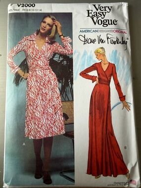 VERY EASY VOGUE V2000 Diane Von Furstenberg Size 6-16 Wrap Dress DVF Uncut